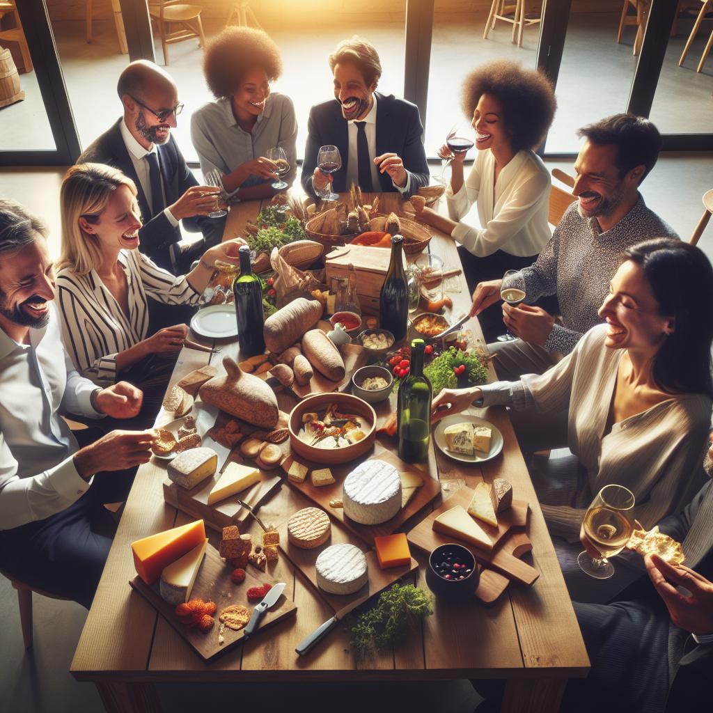 Salariés partageant un colis gourmand